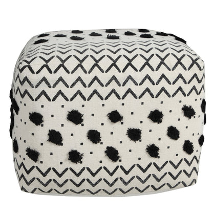 18" White Cotton Chevron Pouf Ottoman