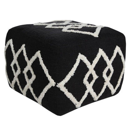 18" Black Cotton Geometric Pouf Ottoman