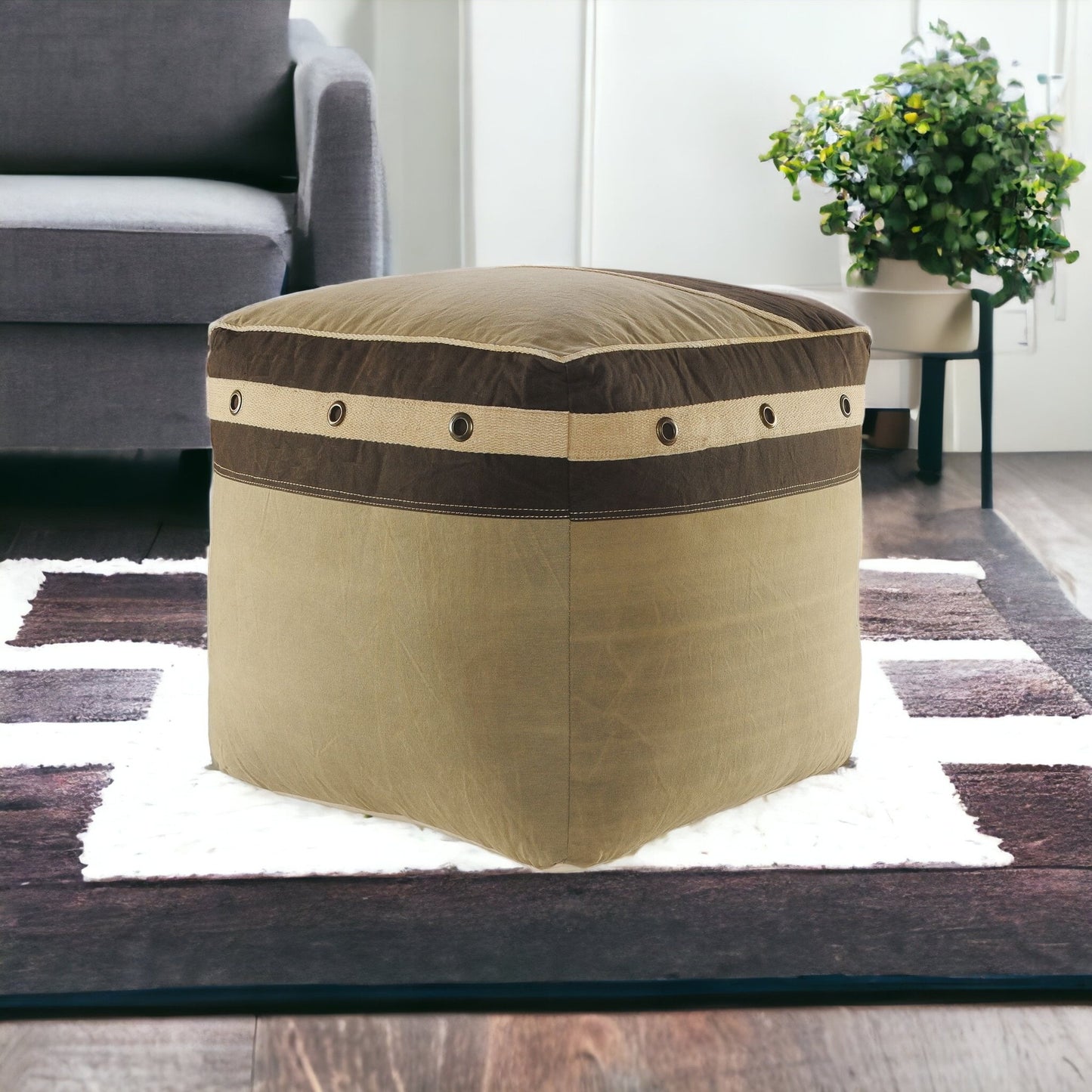 20" Brown 100% Cotton Ottoman