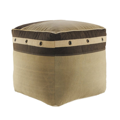 20" Brown Cotton Striped Pouf Ottoman