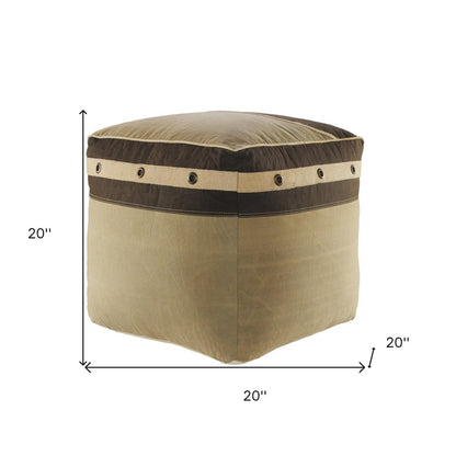 20" Brown Cotton Striped Pouf Ottoman