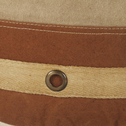 16" Tan Cotton Cylinder Striped Pouf Ottoman