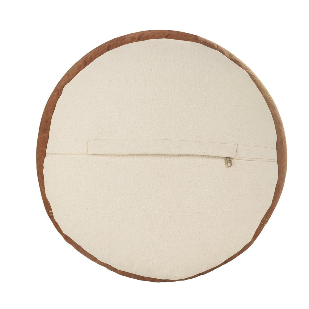 16" Tan Cotton Cylinder Striped Pouf Ottoman