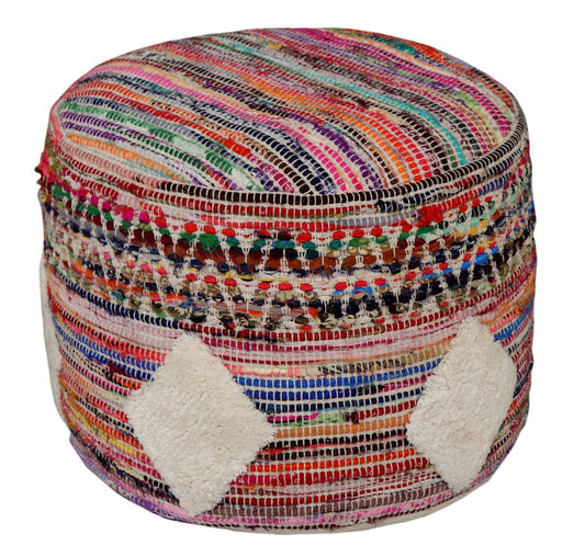 18" Rainbow Cylinder Geometric Pouf Ottoman