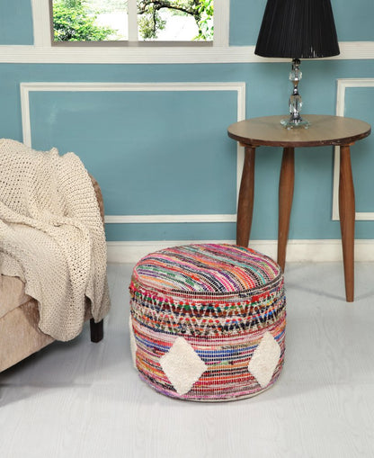 18" Rainbow Cylinder Geometric Pouf Ottoman
