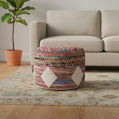 18" Rainbow Cylinder Geometric Pouf Ottoman