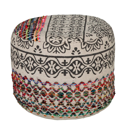 18" Rainbow And Gray Cylinder Geometric Pouf Ottoman