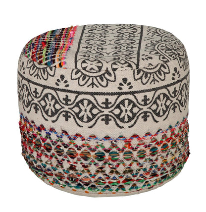 18" Rainbow and Gray Geometric Cylinder Pouf Ottoman