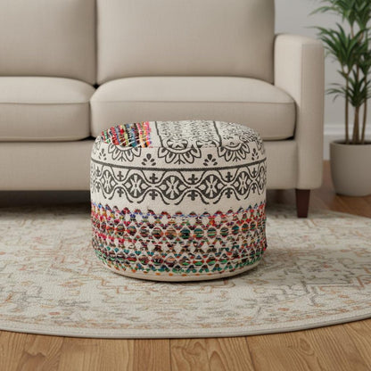 18" Rainbow and Gray Geometric Cylinder Pouf Ottoman