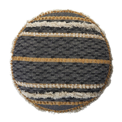 18" Black Cotton Striped Cylinder Pouf Ottoman