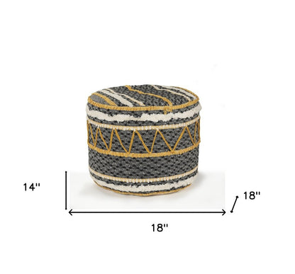 18" Black Cotton Striped Cylinder Pouf Ottoman