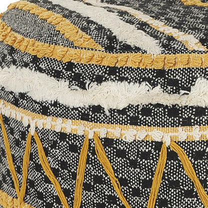 18" Black Cotton Cylinder Striped Pouf Ottoman