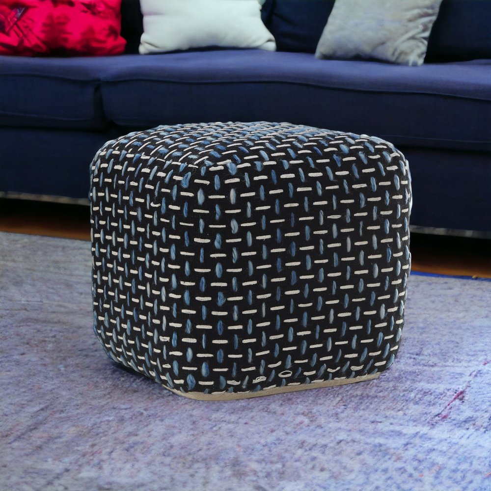 16" Black Fabric Geometric Pouf Ottoman
