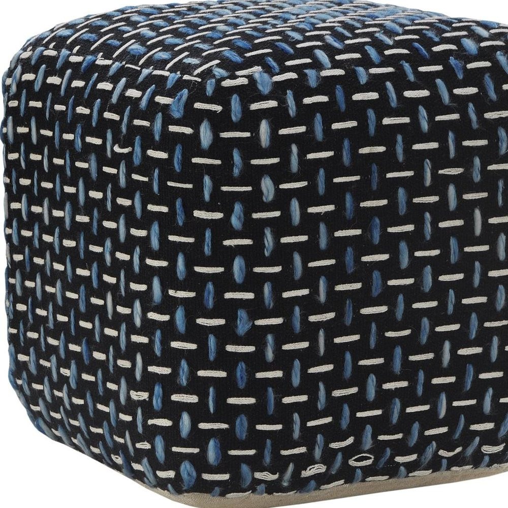 16" Black Fabric Geometric Pouf Ottoman