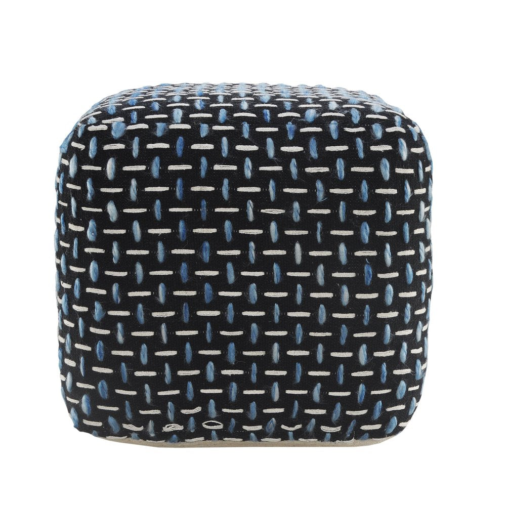 16" Black Fabric Geometric Pouf Ottoman