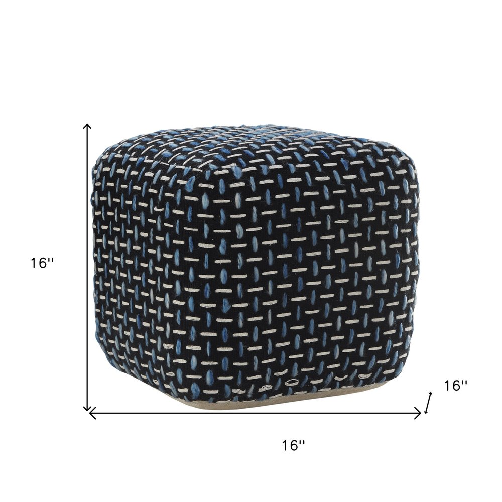 16" Black Fabric Geometric Pouf Ottoman