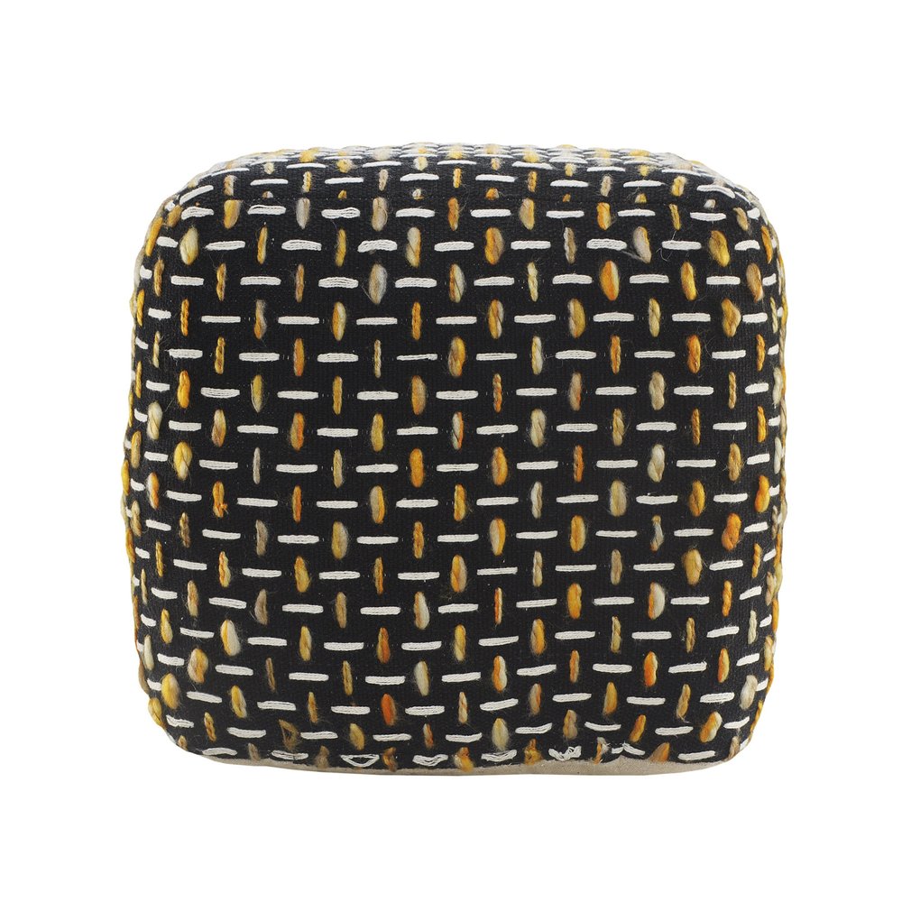 16" Black Fabric Geometric Pouf Ottoman