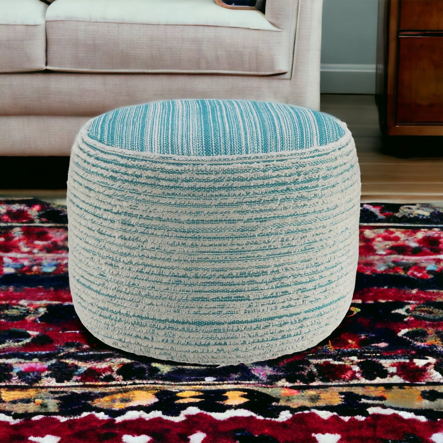 18" Blue Polyester Ottoman