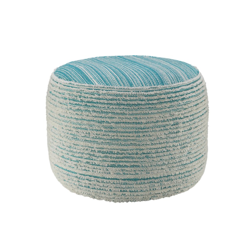 18" Blue Fabric Cylinder Striped Pouf Ottoman