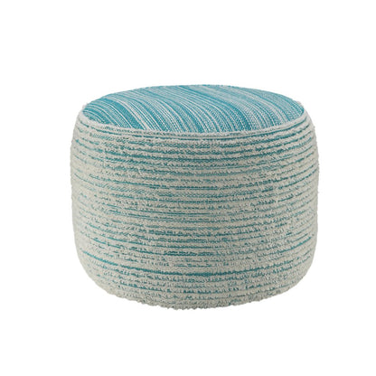 18" Blue Fabric Cylinder Striped Pouf Ottoman