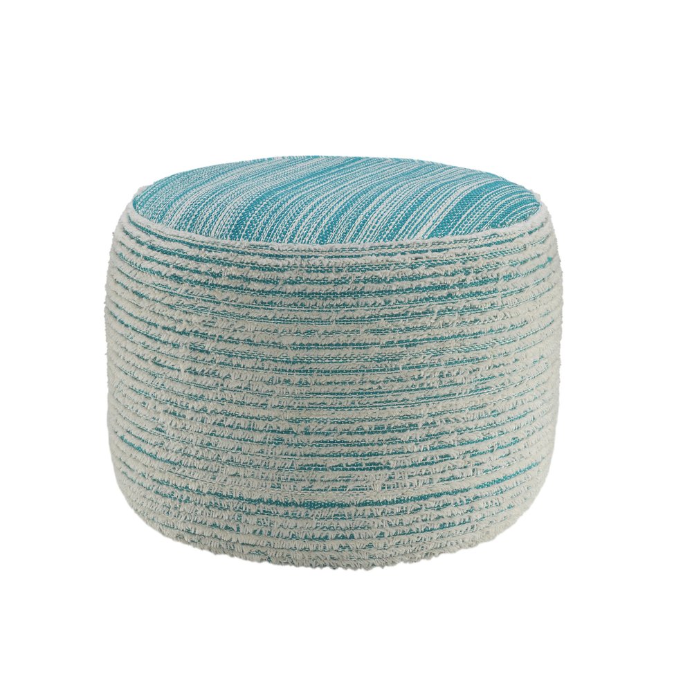 18" Blue Fabric Cylinder Striped Pouf Ottoman