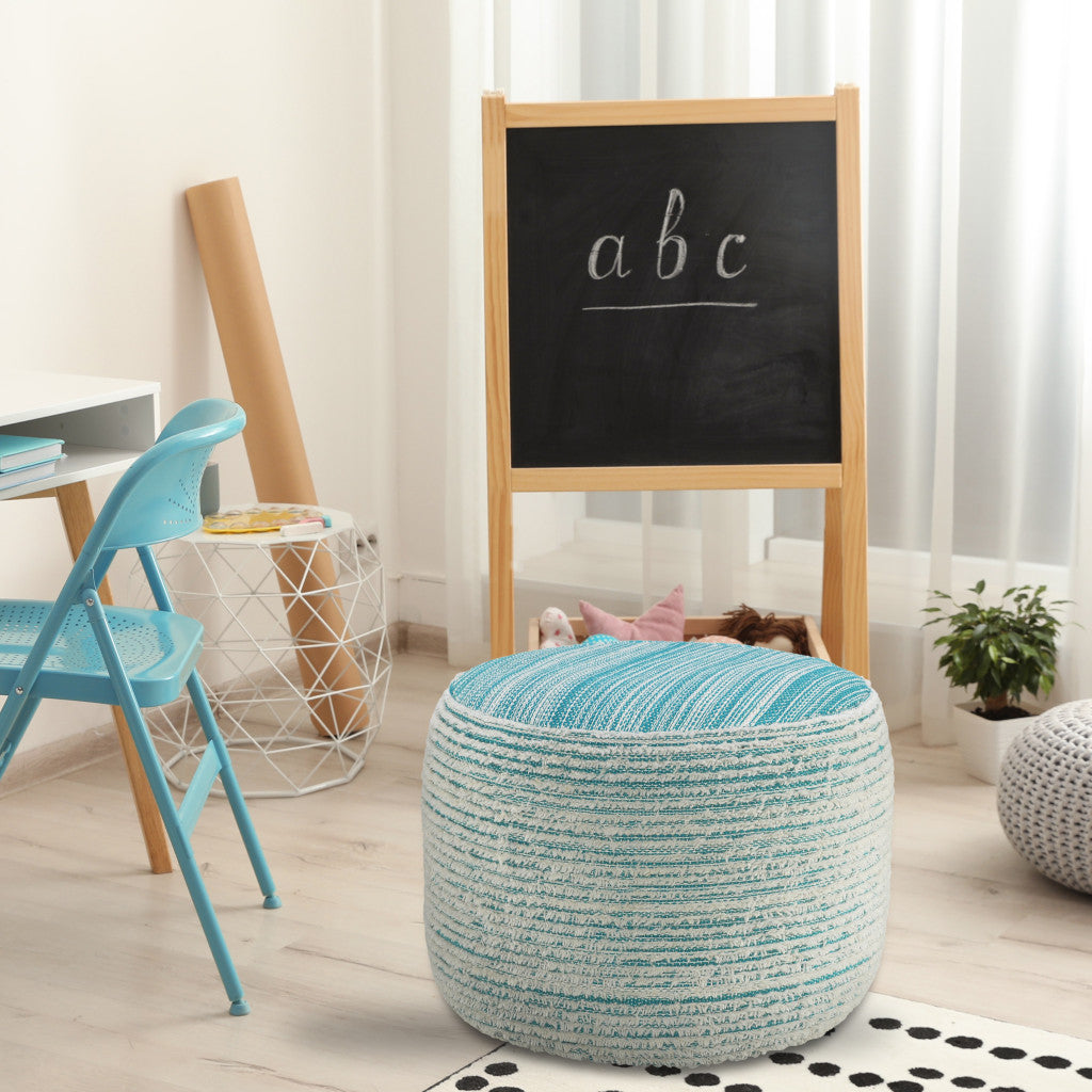 18" Blue Polyester Ottoman