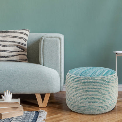 18" Pink Fabric Cylinder Striped Pouf Ottoman