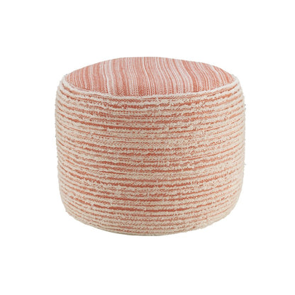 18" Blue Fabric Cylinder Striped Pouf Ottoman