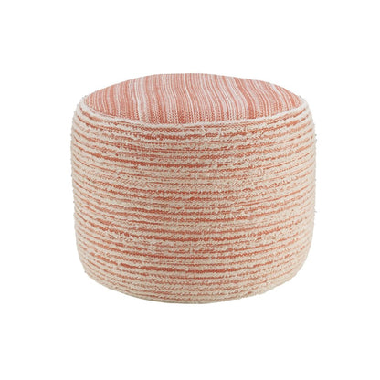 18" Pink Fabric Cylinder Striped Pouf Ottoman