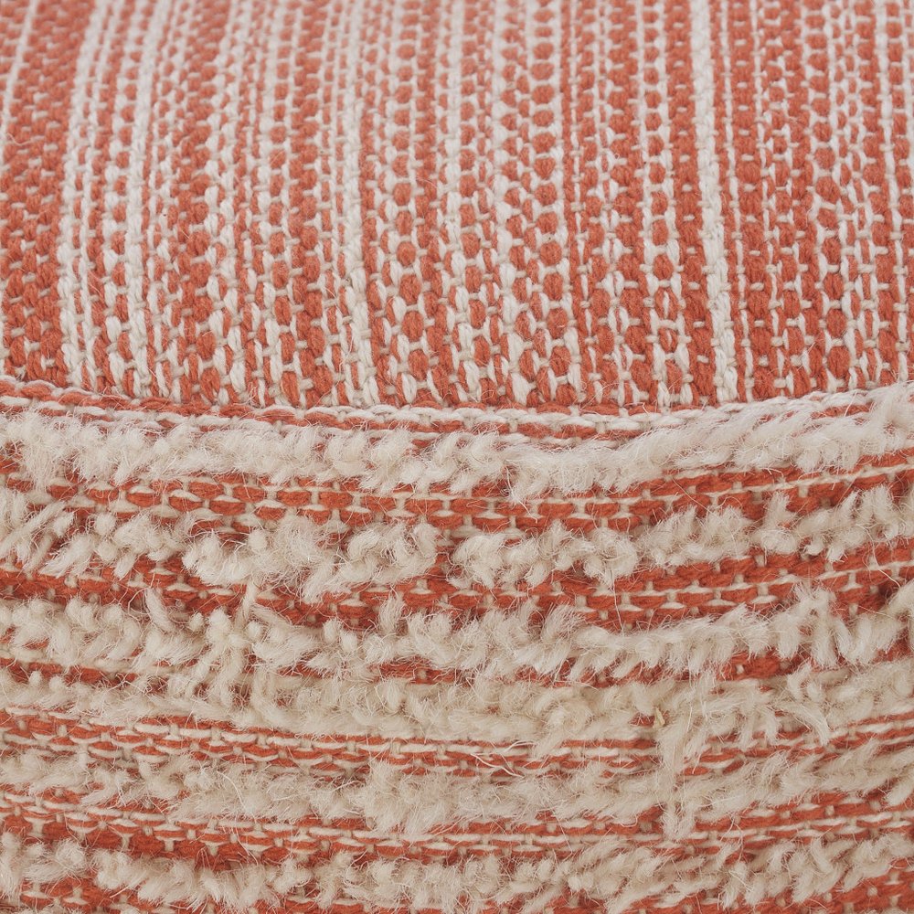 18" Pink Fabric Cylinder Striped Pouf Ottoman
