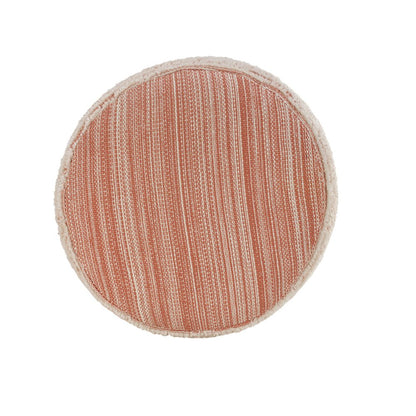 18" Pink Fabric Cylinder Striped Pouf Ottoman