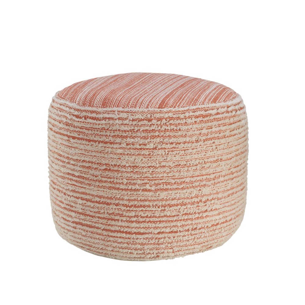 18" Blue Fabric Cylinder Striped Pouf Ottoman