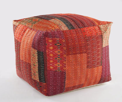 24" Red Patchwork Pouf Ottoman