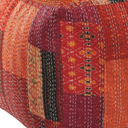 24" Red Patchwork Pouf Ottoman