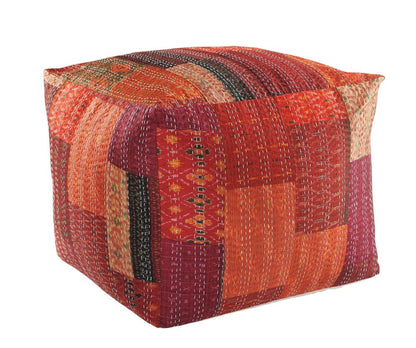 24" Red Patchwork Pouf Ottoman