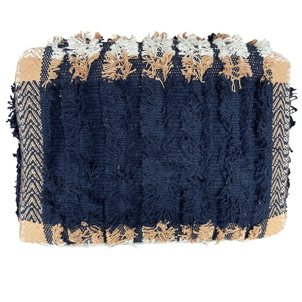 18" Blue Cotton Geometric Pouf Ottoman