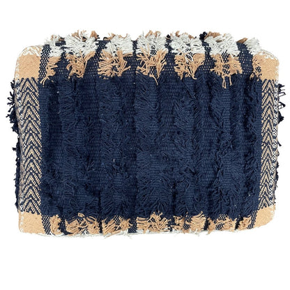 18" Blue Cotton Geometric Pouf Ottoman