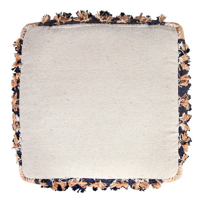 18" Blue Cotton Geometric Pouf Ottoman