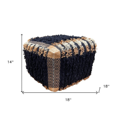 18" Blue Cotton Geometric Pouf Ottoman