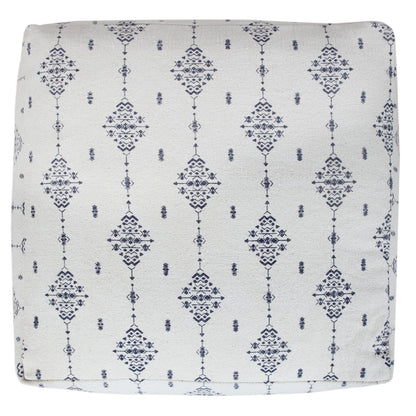 18" Natural And Navy Blue Cotton Medallion Pouf Ottoman