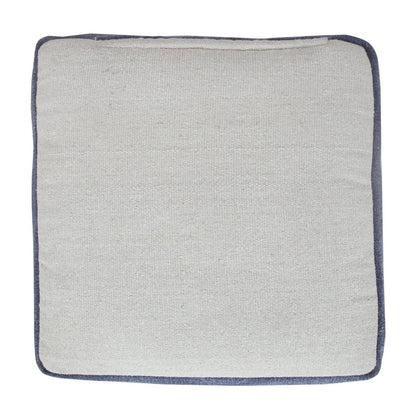 18" Natural And Navy Blue Cotton Medallion Pouf Ottoman