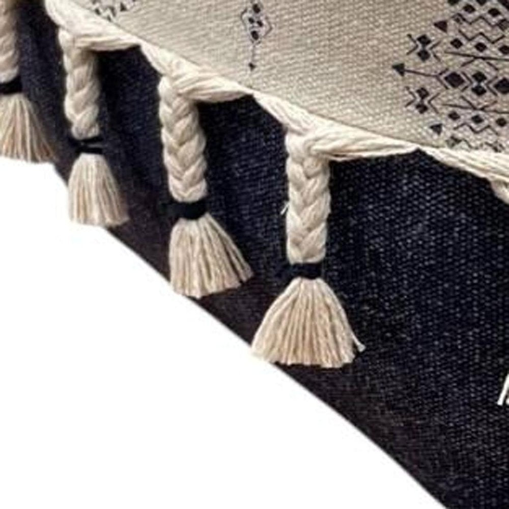 18" Natural And Navy Blue Cotton Medallion Pouf Ottoman
