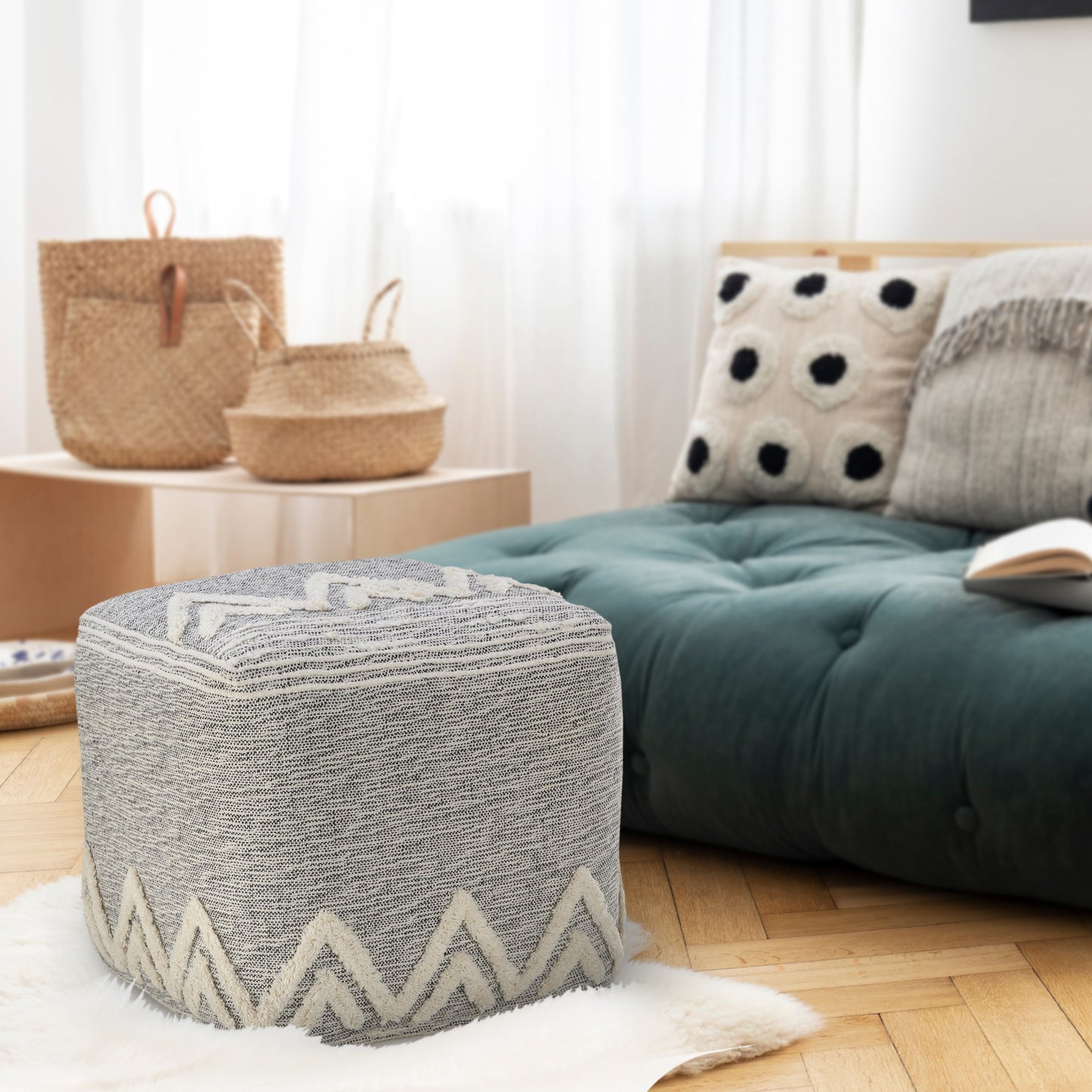 16" Gray Polyester Ottoman