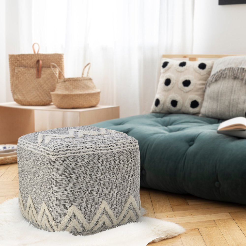 16" Gray Fabric Pouf Ottoman