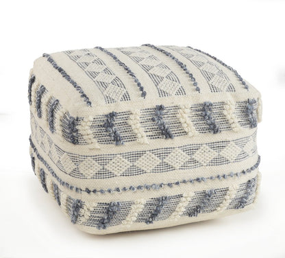 18" Blue Striped Pouf Ottoman