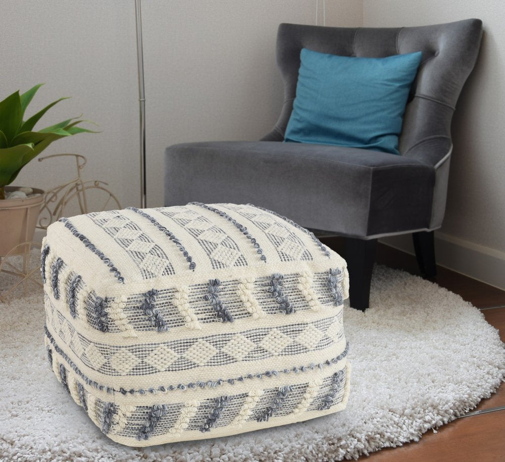 18" Blue Striped Pouf Ottoman