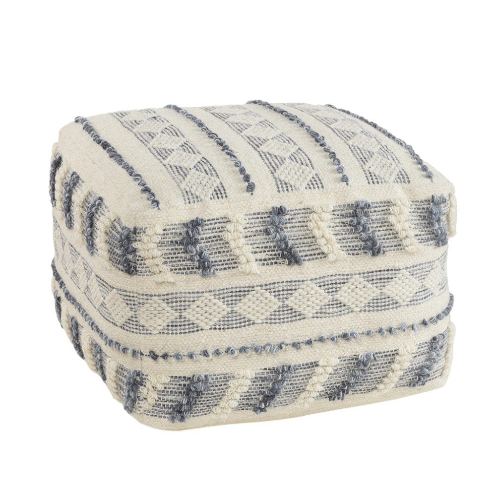18" Blue Striped Pouf Ottoman