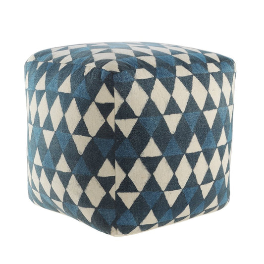 20" Blue Cotton Geometric Pouf Ottoman