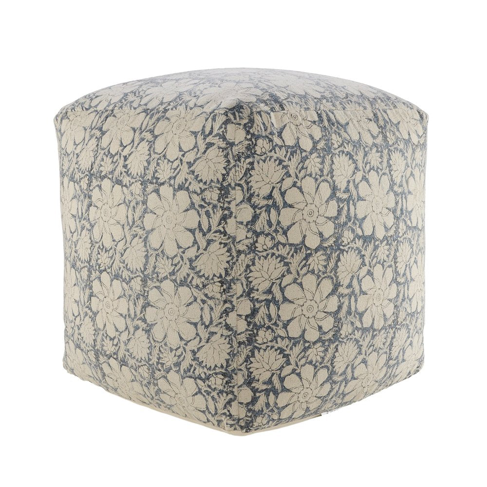 20" Beige Cotton Abstract Pouf Ottoman