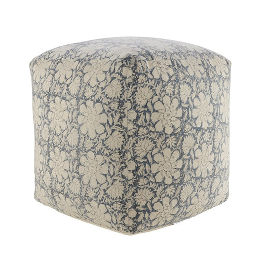 20" Beige Cotton Abstract Pouf Ottoman